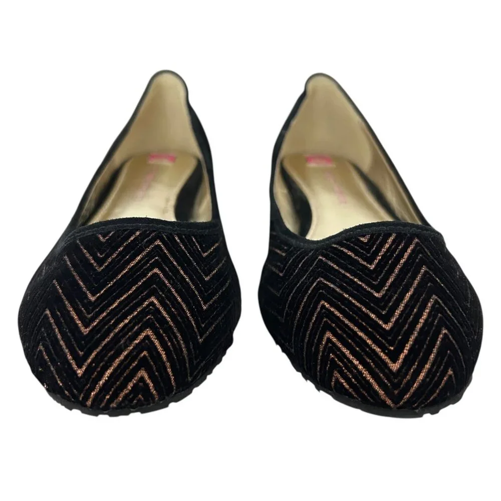 Elaine Turner‎ Velvet Black Copper Slip On Ballet Flats (8.5)